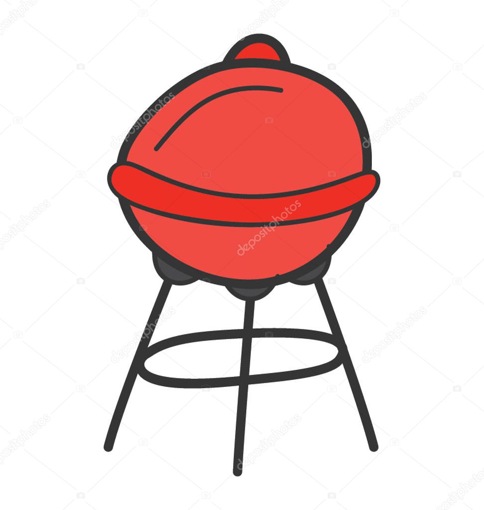 Bar b q grill icon in doodle design.