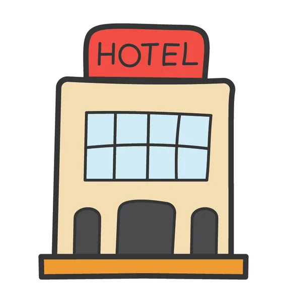 Icono del hotel en diseño doodle . — Vector de stock