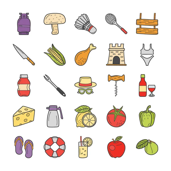 Piknik, utazás, ünnepek Icons Bundle — Stock Vector