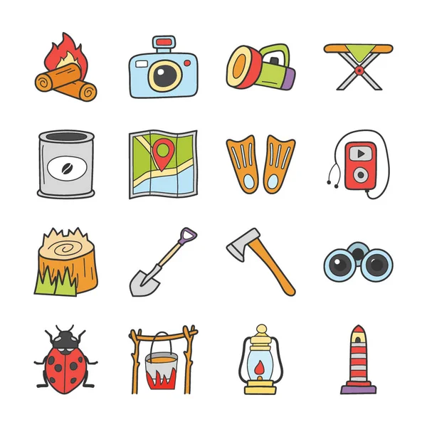 Picknick en reizen icons set — Stockvector