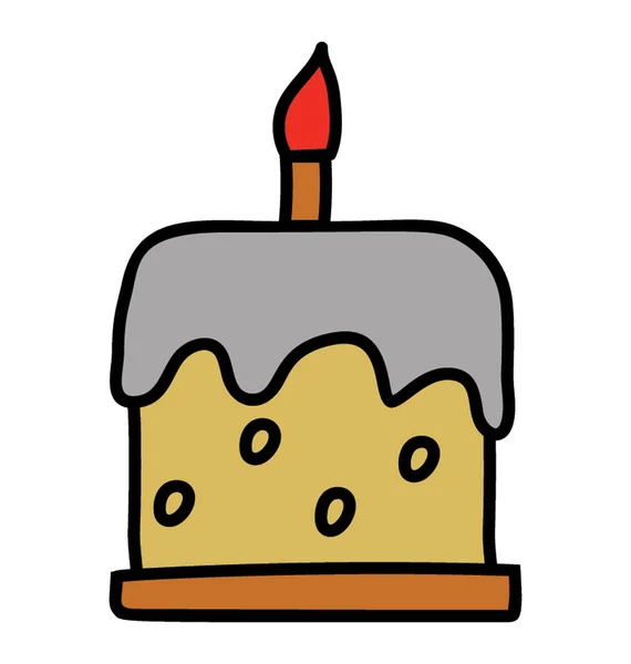 Gâteau de fête avec bougie dessus, vecteur de conception doodle — Image vectorielle