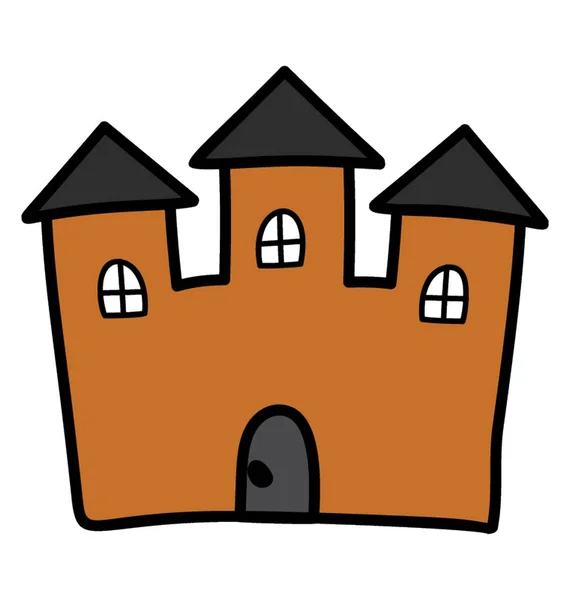 Una casa encantada de dibujos animados, icono de garabato — Vector de stock