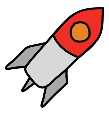 Bir karikatür roket, başlangıç doodle tasarım simgesi