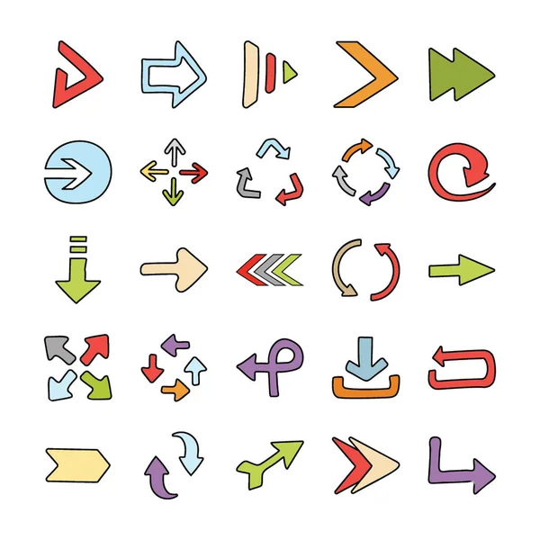 Flechas Doodle iconos conjunto — Vector de stock