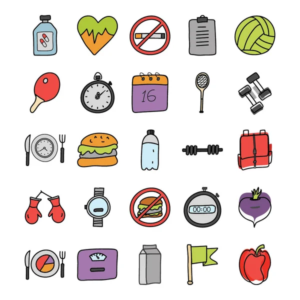 Paquete de iconos de Doodle Fitness y Salud — Archivo Imágenes Vectoriales
