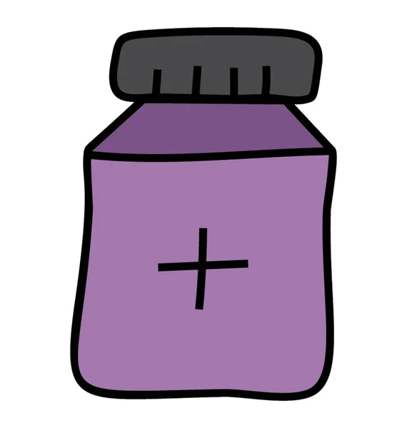 Botella de medicina en el icono de diseño de garabatos — Vector de stock