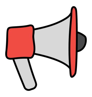 Beyaz arka planda izole megafon Doodle simgesi.