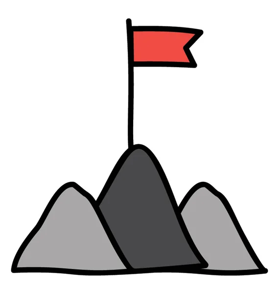 Uppdraget utfört ikon, flaggan på berget — Stock vektor