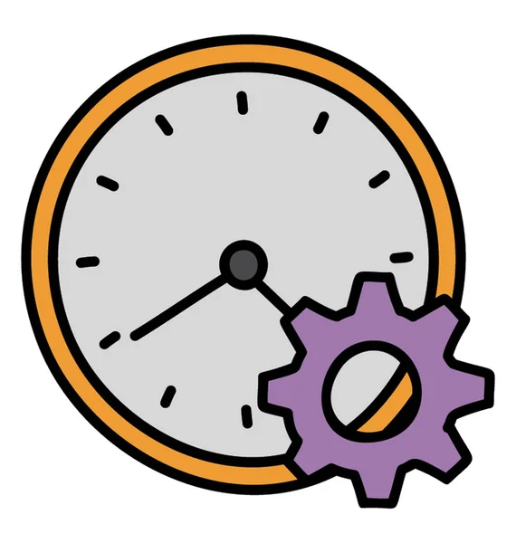 Reloj con engranaje, icono de la gestión del tiempo en el diseño de garabatos . — Archivo Imágenes Vectoriales
