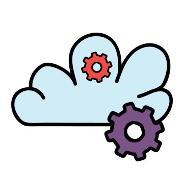 Dişli ile bulut, doodle tasarımında bulut ayarı simgesi