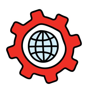 Dişli ile Küre, küresel ayar simgesi.