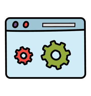 Web sayfasında dişli, doodle tasarımında web ayarı simgesi.