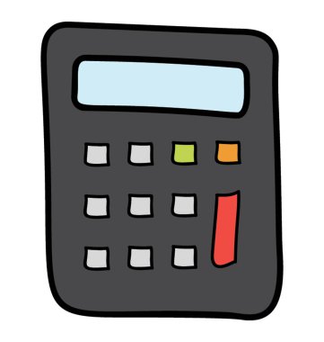 Beyaz arka planda yalıtılmış doodle tasarımında hesap makinesi simgesi.