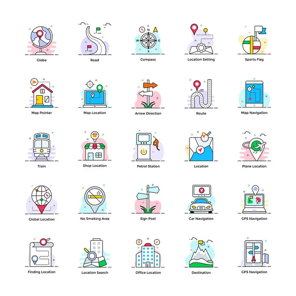 Map And Travel Flat Icons — Stock Vector