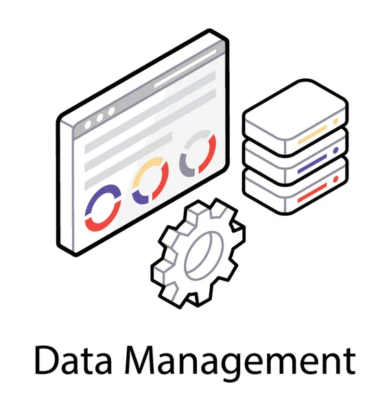 Datenmanagement im isometrischen Icon-Design — Stockvektor