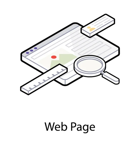 Pagina Web con lente d'ingrandimento, icona isometrica di ricerca web . — Vettoriale Stock