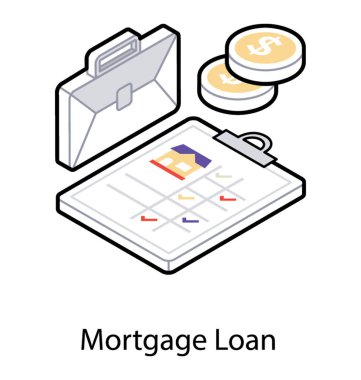 Izometrik tasarımda ev kredisi simgesinin izometrik tasarımı