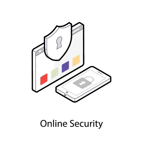 Çevrimiçi güvenlik tasarımı, otometrik simge — Stok Vektör