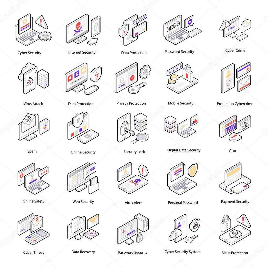 Cyber Security Isometric Icons