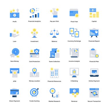 Düz Finans Icons Set
