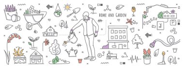 Ev ve bahçe Doodle illüstrasyon