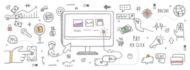 Tıklama başına ödeme doodle illüstrasyon