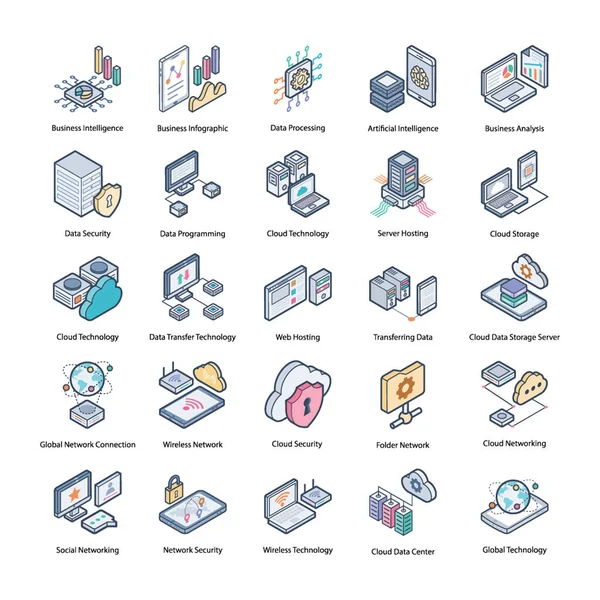 Paquete de iconos de centro de datos — Vector de stock