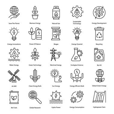 Temiz enerji hattı simgeler seti