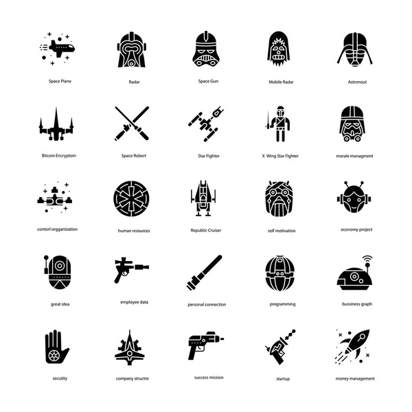 Star War Solid Icons Set — Stock Vector