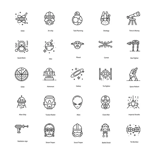 Star War Line Paquete de iconos — Archivo Imágenes Vectoriales