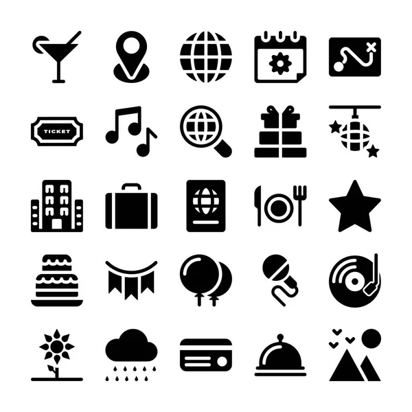 Paquete de iconos sólidos de vacaciones y vacaciones — Vector de stock