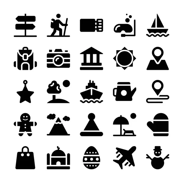 Conjunto de iconos sólidos de vacaciones y vacaciones — Vector de stock