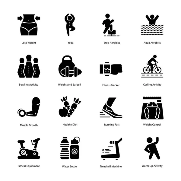 Workout And Diet Plan Icons Set — Stock Vector