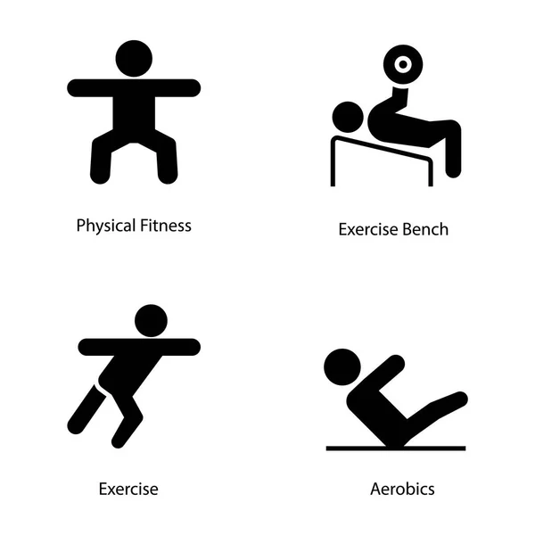 Exercício e dieta plano ícones de glifo —  Vetores de Stock