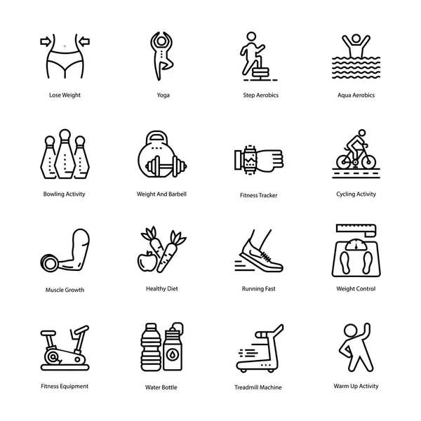 Workout And Diet Plan Icons Set — Stock Vector