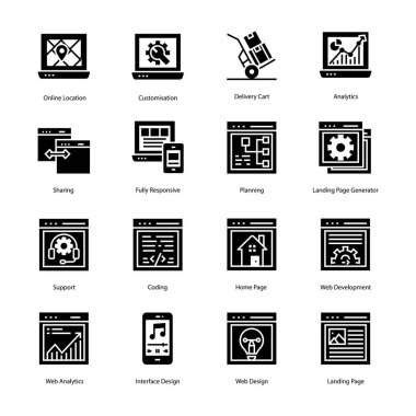 Web Sitesi Açılış Sayfası Glyph Simgeleri