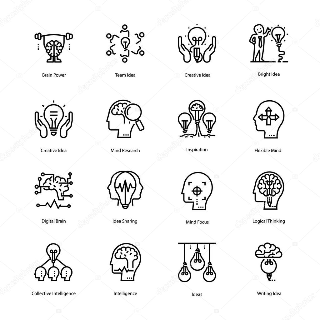 Inspiration and Brain Line Icons