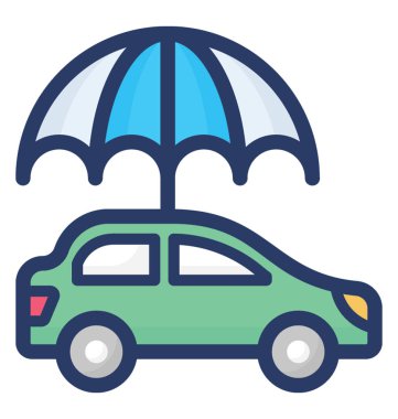 Şemsiye altında araba, düz tasarım araba sigortası simgesi.
