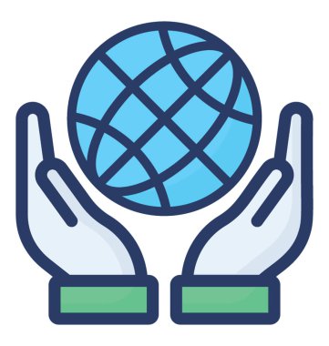 Küre el, düz tasarım küresel sigorta simgesi.