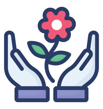 El içinde bitki, düz tasarım bitki koruma simgesi.