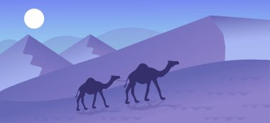 Çöl akşam arka plan, illüstrasyon tasarımı 