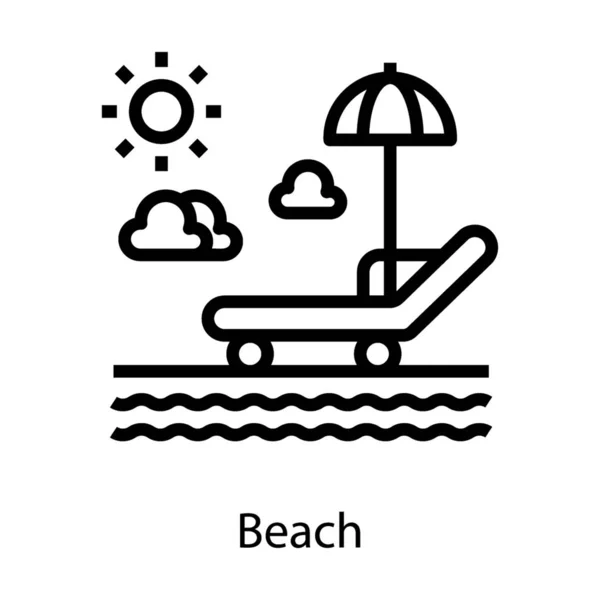 Icono Del Lado Playa Línea Vector — Vector de stock