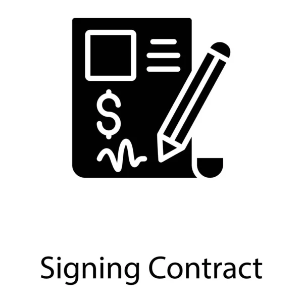 Firma Del Contrato Diseño Sólido — Vector de stock