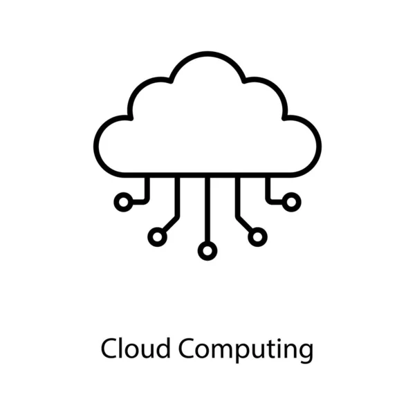 Icône Réseau Cloud Computing Dans Conception Ligne — Image vectorielle