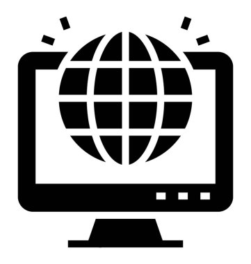 Globe inside monitor, küresel ağ simgesi.