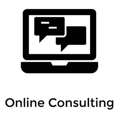 Dizüstü bilgisayar içinde Sohbet balonu, online danışmanlık simgesi.