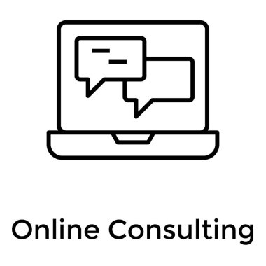 Dizüstü bilgisayar içinde Sohbet balonu, online danışmanlık simgesi.