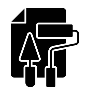 Kürek ile boya rulo, tamir araçları katı simgesi