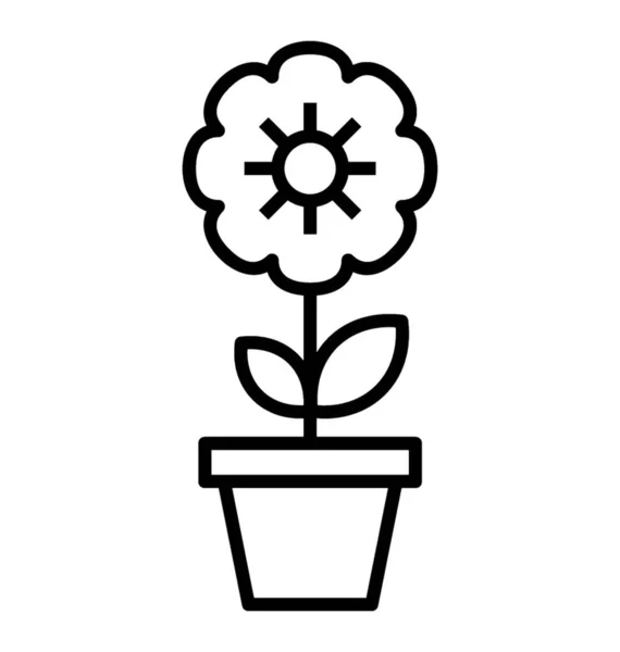 Blumentopf Zimmerpflanzen Ikone Liniendesign — Stockvektor