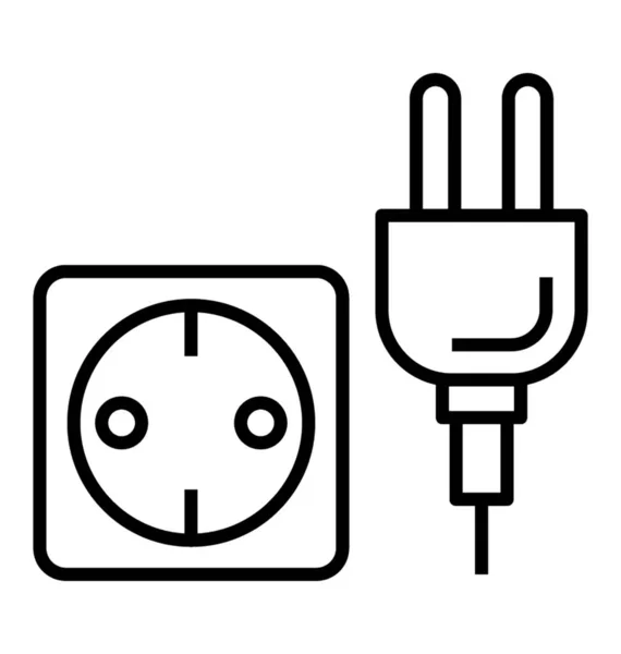 Enchufe Corriente Eléctrica Icono Vector Línea — Vector de stock